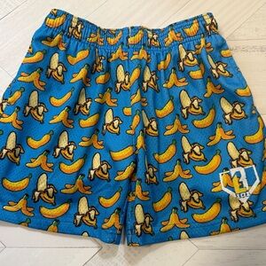 Blue Banana Print Baseball Lifestyle Youth Medium Shorts